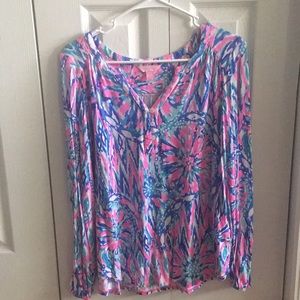 Lilly Pulitzer Multicolor Floral Pattern Long Sleeve Blouse